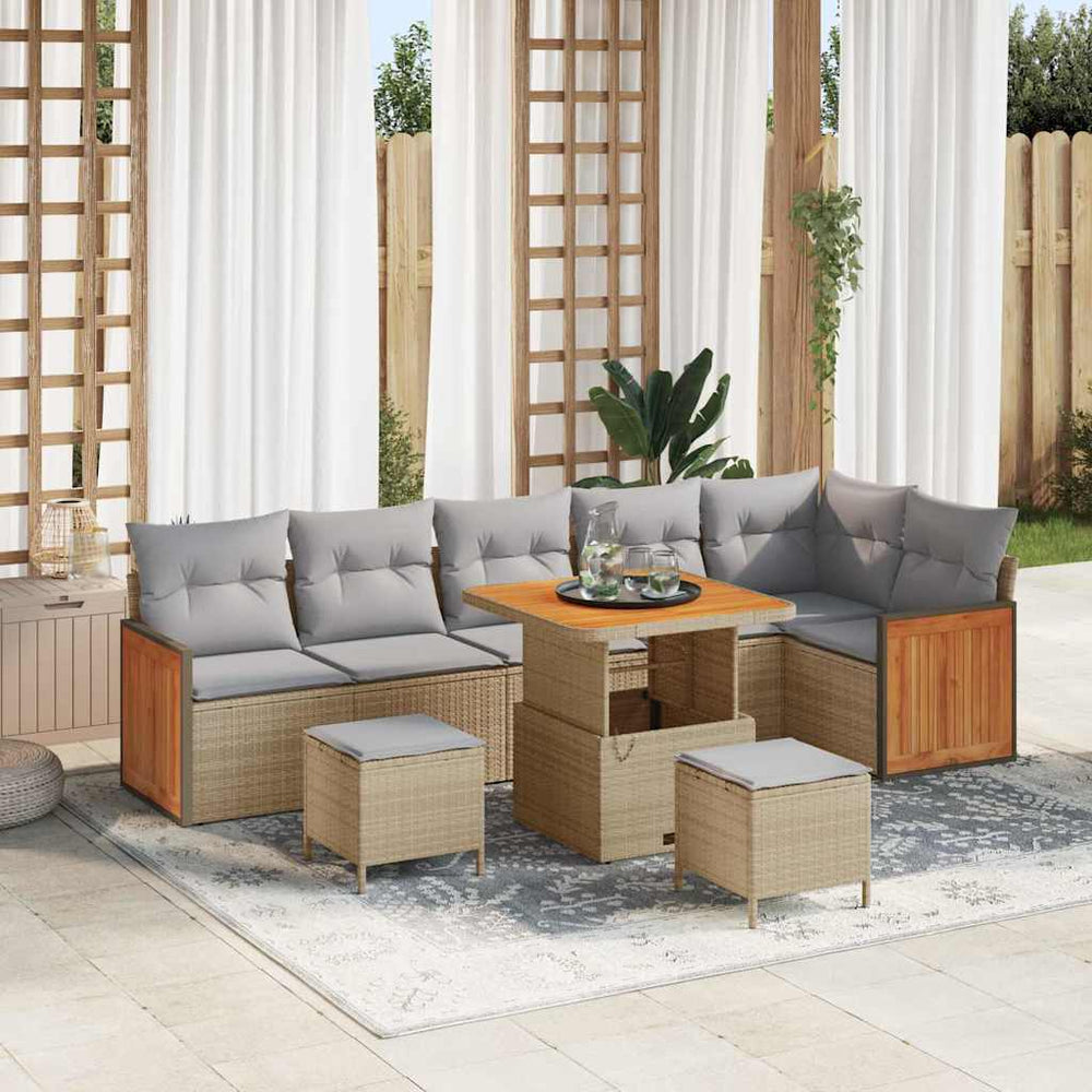 9 dalių sodo sofa komplektas su pagalvėmis smėlio poli ratanas acacia - Namų Idėja