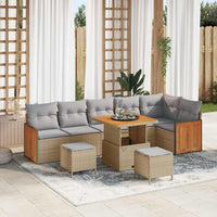 9 dalių sodo sofa komplektas su pagalvėmis smėlio poli ratanas acacia - Namų Idėja