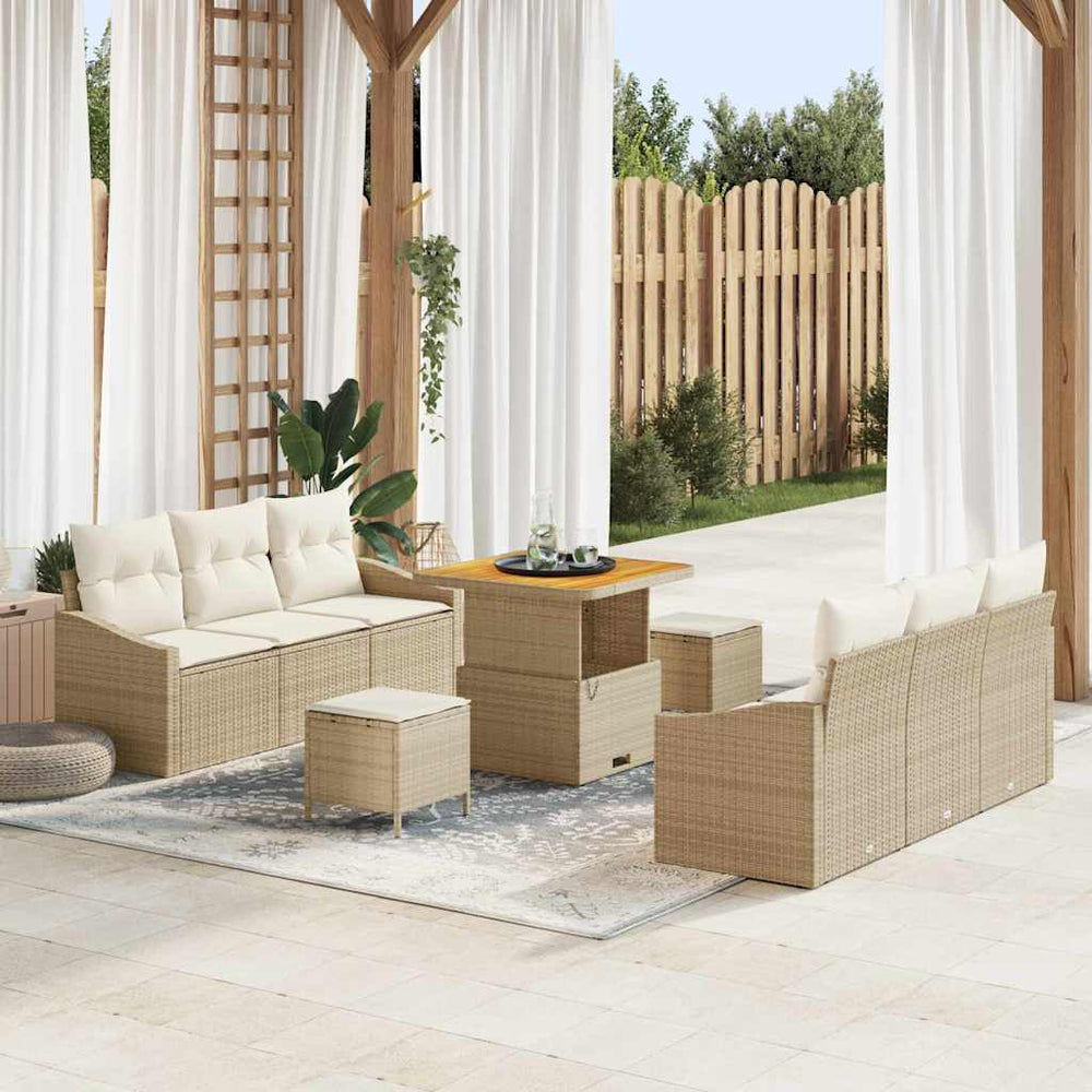 9 dalių sodo sofa komplektas su pagalvėmis Smėlio poli ratanas akacija - Namų Idėja