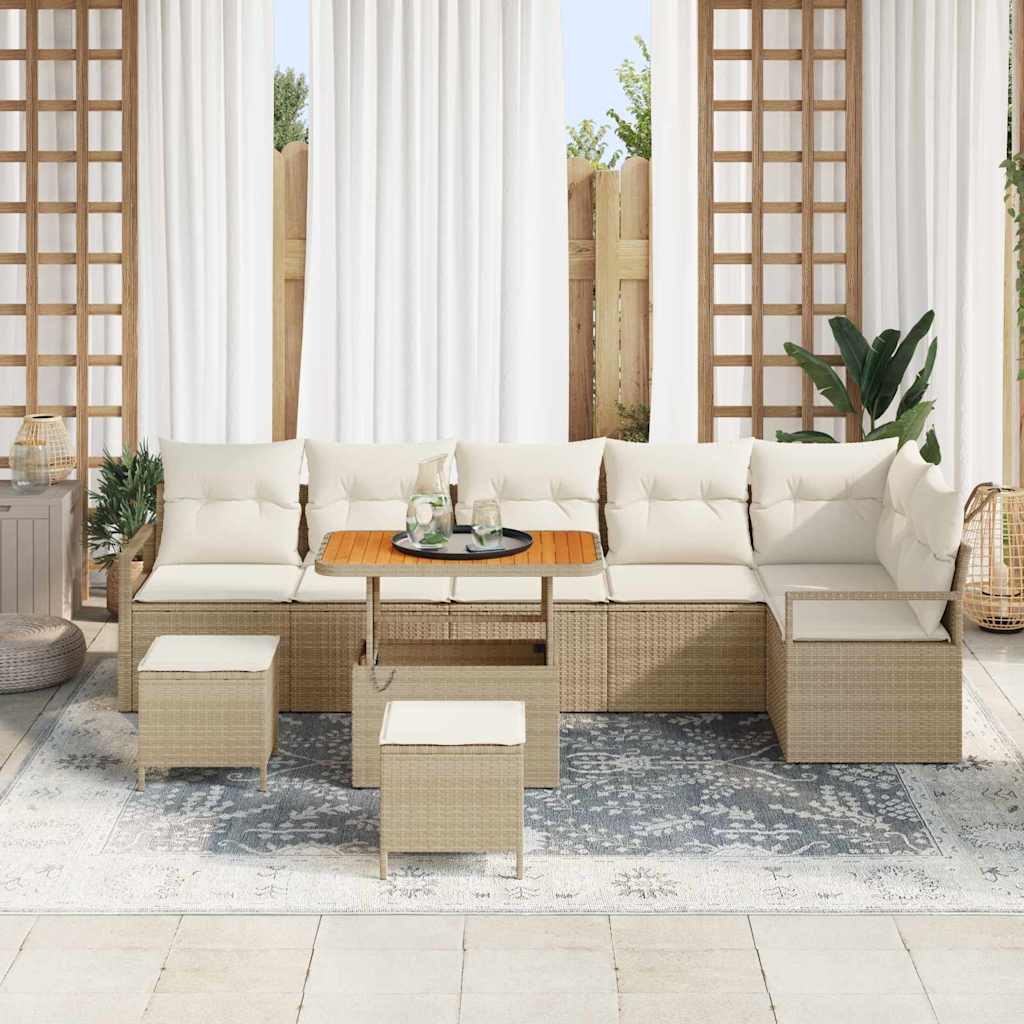9 dalių sodo sofa komplektas su pagalvėmis, smėlio poli ratanas, akacija - Namų Idėja