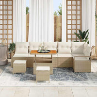 9 dalių sodo sofa komplektas su pagalvėmis, smėlio poli ratanas, akacija - Namų Idėja