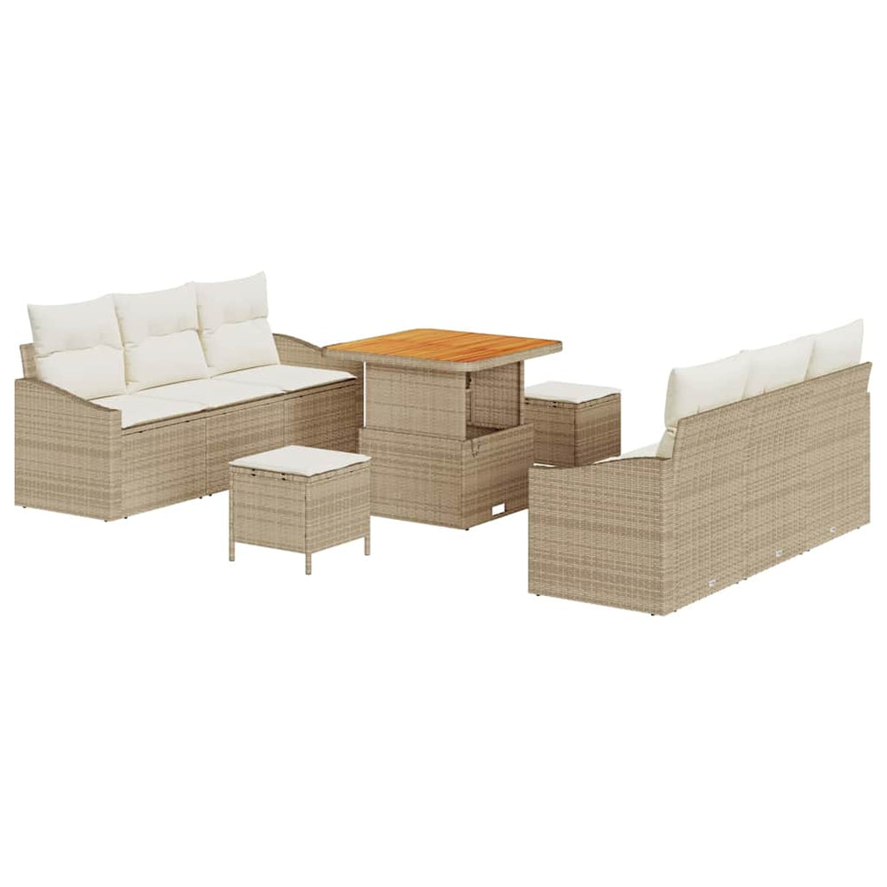 9 dalių sodo sofa komplektas su pagalvėmis Smėlio poli ratanas akacija - Namų Idėja