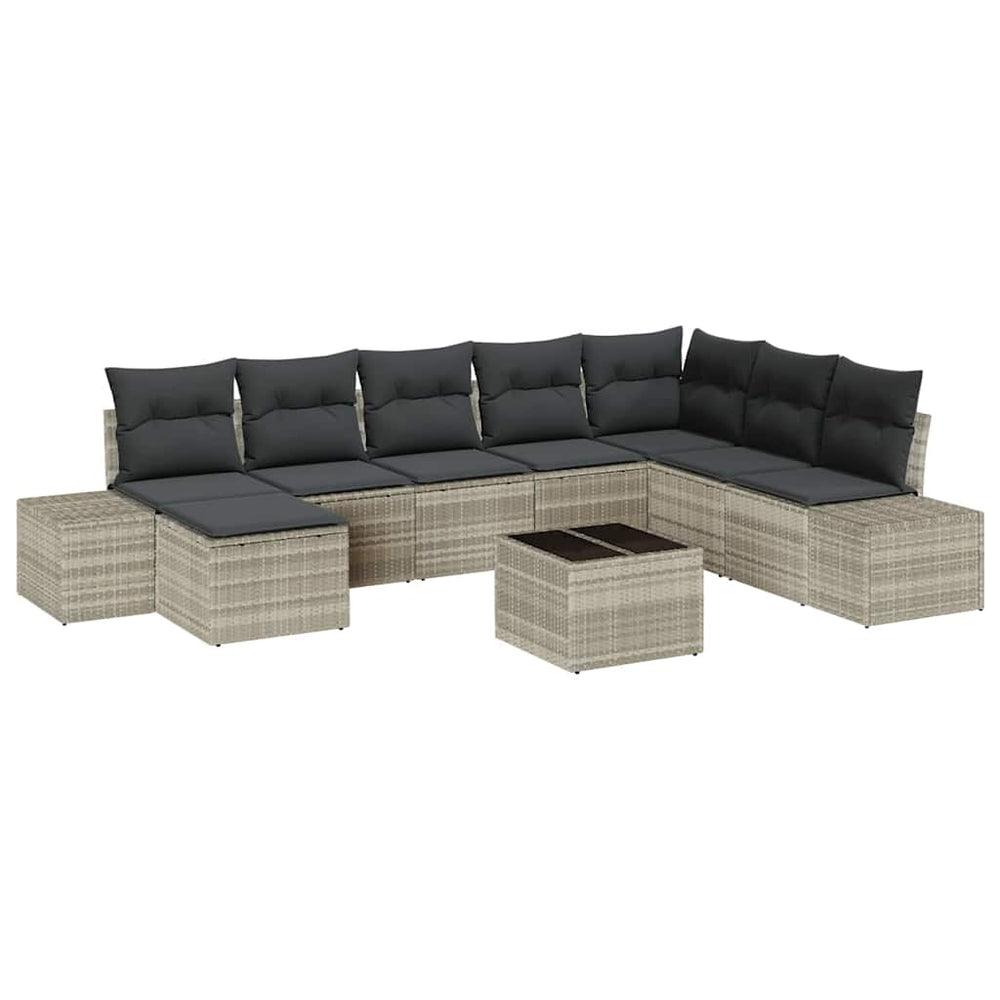9 dalių sodo sofa komplektas su pagalvėmis šviesiai pilkame poli ratanas - Namų Idėja