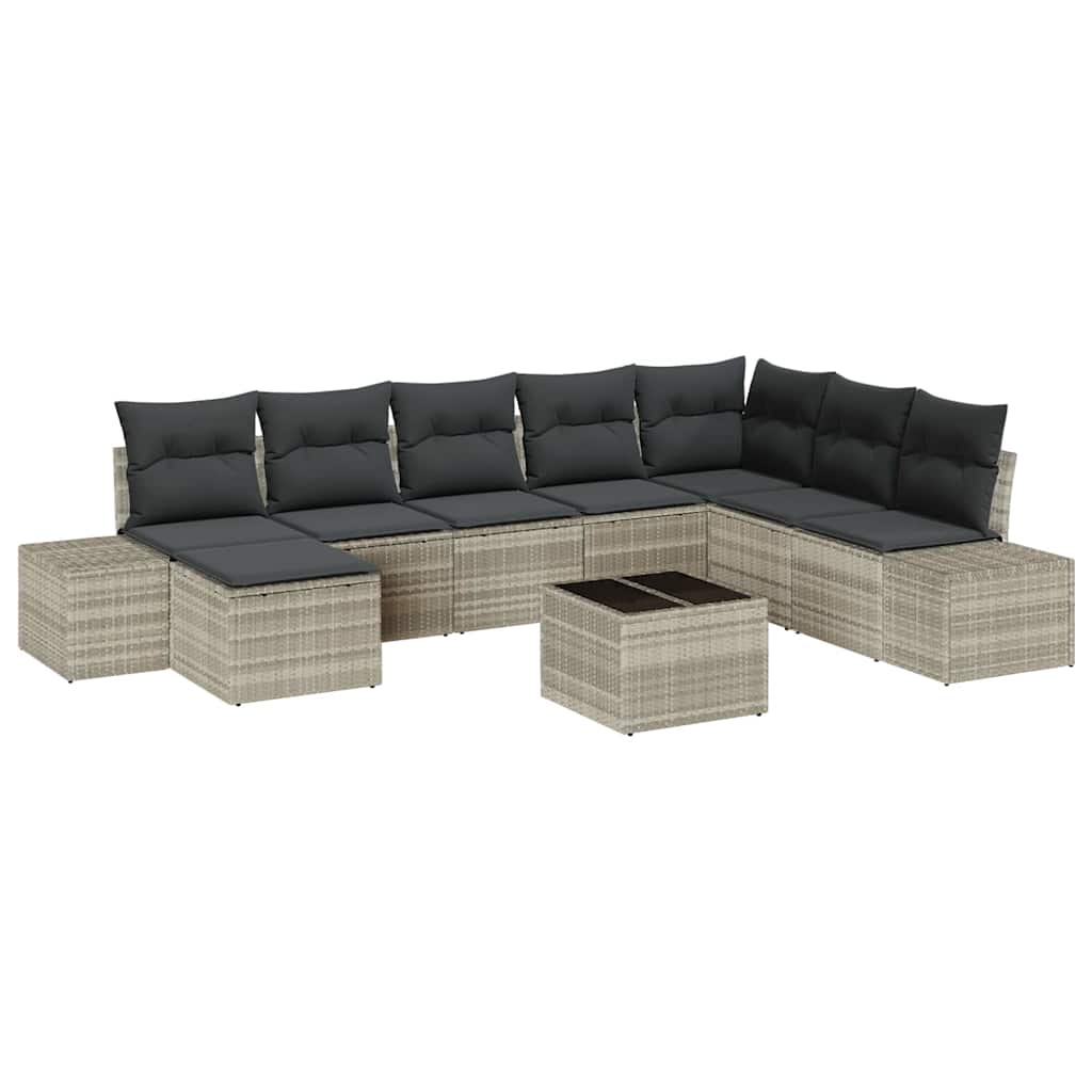 9 dalių sodo sofa komplektas su pagalvėmis šviesiai pilkame poli ratanas - Namų Idėja