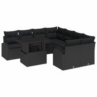 9 Dalių Sodo Sofa Rinkinys su Pagalvėlėmis Juoda Poli Ratanas - Namų Idėja