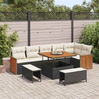 9 dalių sodo sofa rinkinys su pagalvėlėmis Juoda Poli Ratanas Akacija - Namų Idėja