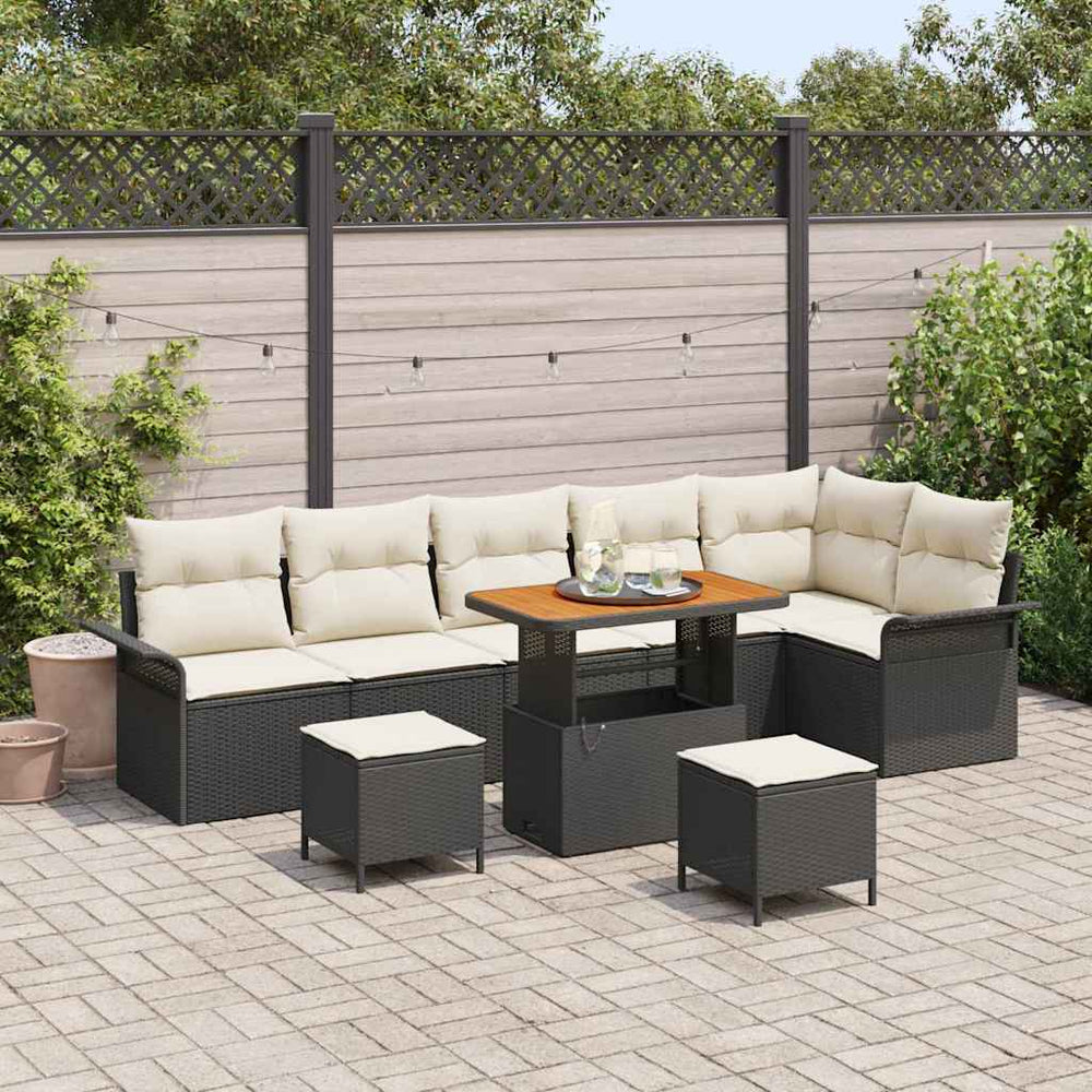 9 dalių Sodo Sofa Rinkinys su Pagalvėlėmis Juoda Poli Ratanas Akacijų - Namų Idėja