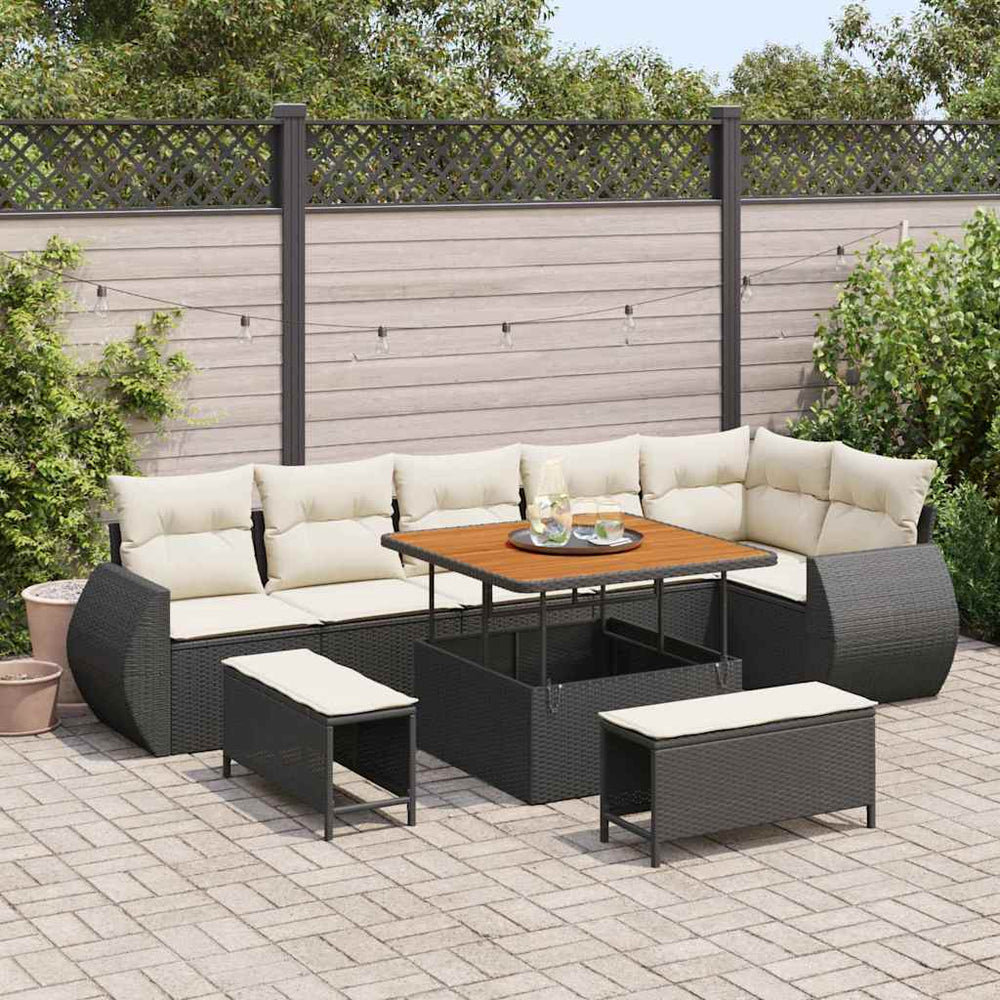9 dalių sodo sofa rinkinys su pagalvėlėmis juodas poli ratanas akacija - Namų Idėja
