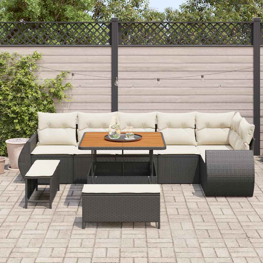9 dalių sodo sofa rinkinys su pagalvėlėmis juodas poli ratanas akacija - Namų Idėja