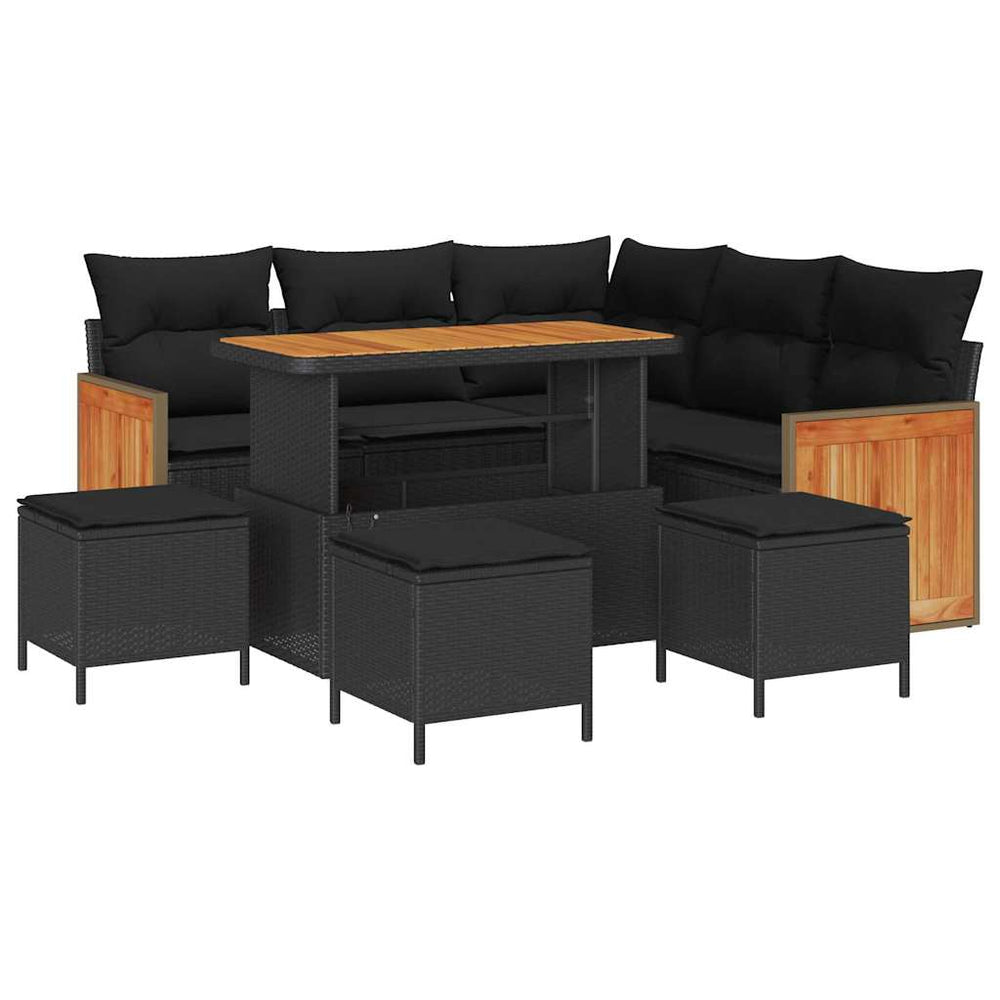 9 Dalių Sodo Sofa Rinkinys su Pagalvėlėmis Juodas Poli Ratanas Akacijos - Namų Idėja