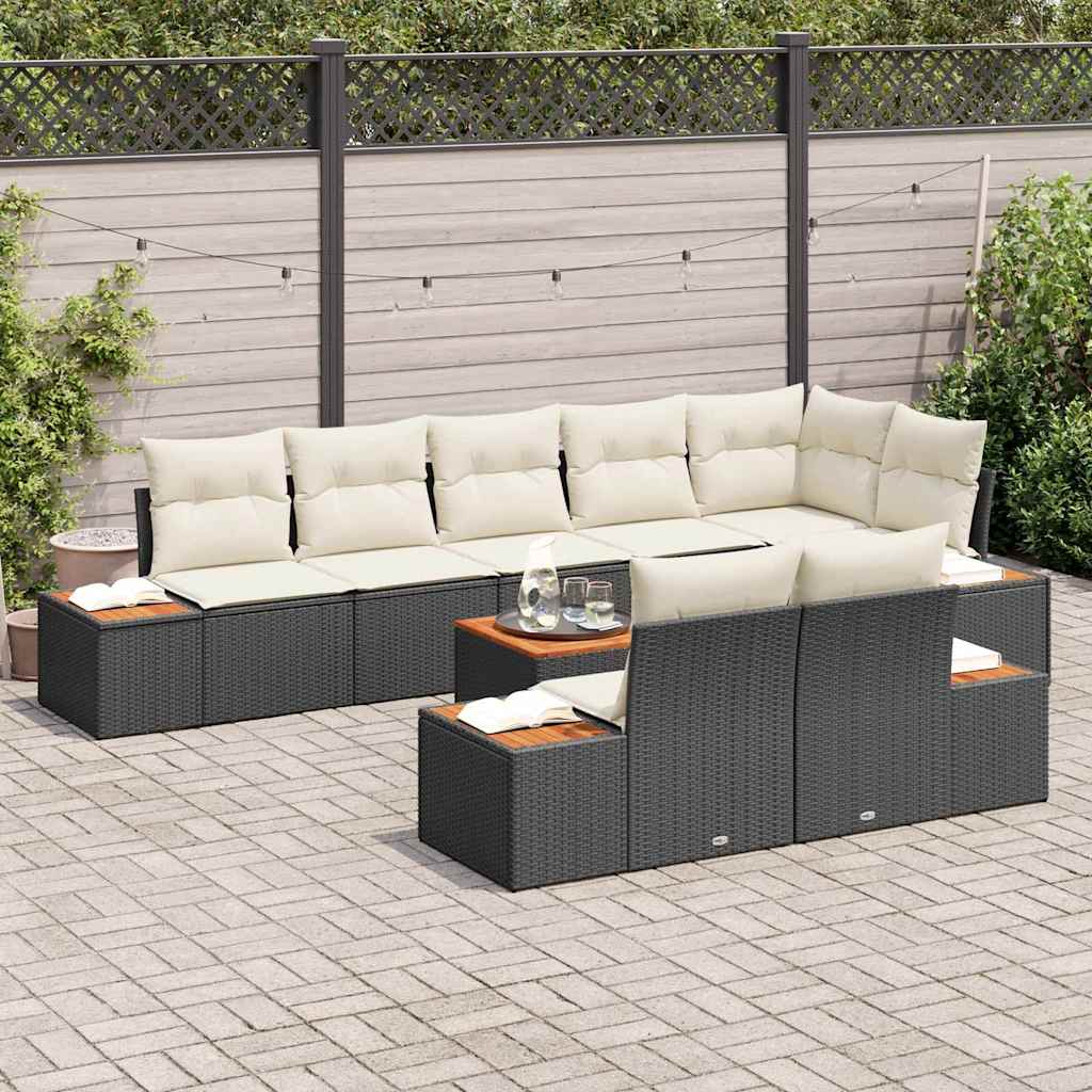 9 dalių sodo sofa rinkinys su pagalvėlėmis Juodos poli ratanas akacijoje - Namų Idėja