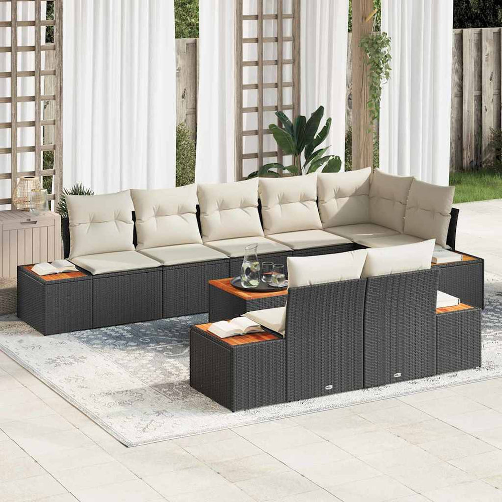 9 dalių sodo sofa rinkinys su pagalvėlėmis Juodos poli ratanas akacijoje - Namų Idėja