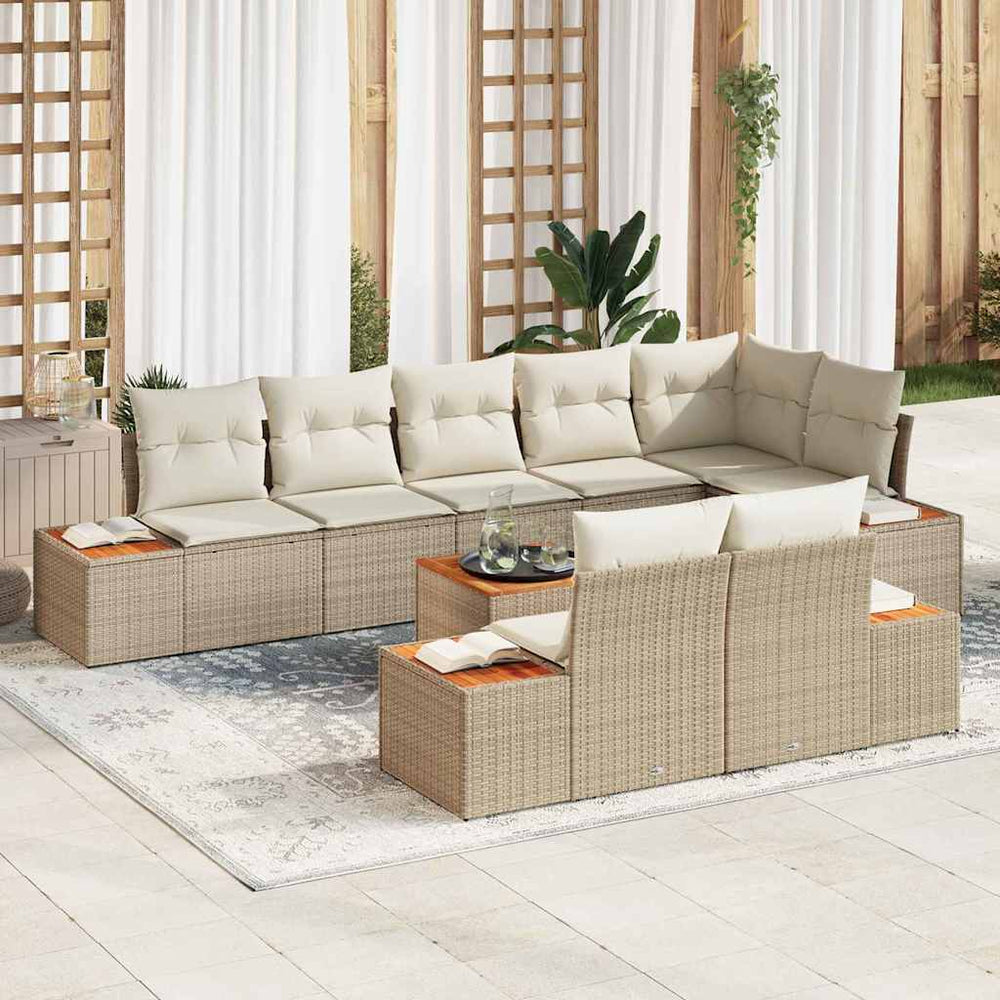 9 Dalių Sodo Sofa Rinkinys Su Pagalvėlėmis Smėlio Poli Ratanas - Namų Idėja
