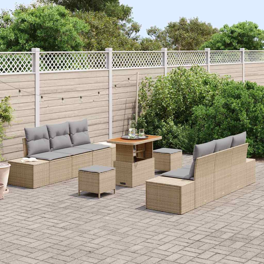 9 Dalių Sodo Sofa Rinkinys Su Pagalvėlėmis Smėlio Poli Ratanas Akacija - Namų Idėja