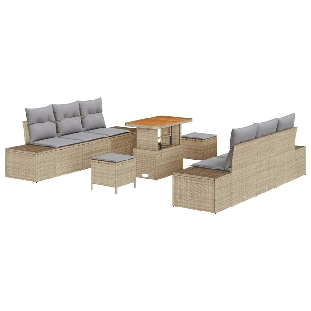 9 Dalių Sodo Sofa Rinkinys Su Pagalvėlėmis Smėlio Poli Ratanas Akacija - Namų Idėja
