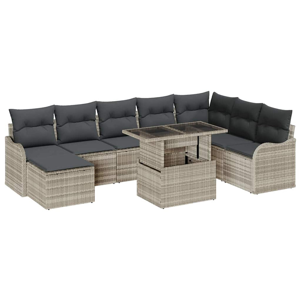9 dalių sodo sofa rinkinys su pagalvėlėmis šviesiai pilka poli ratanas - Namų Idėja
