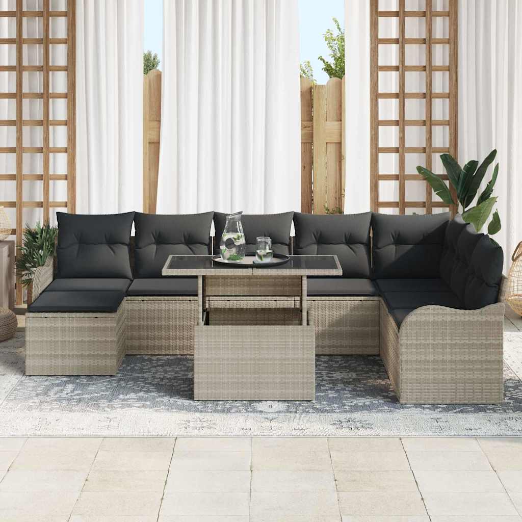 9 dalių sodo sofa rinkinys su pagalvėlėmis šviesiai pilka poli ratanas - Namų Idėja
