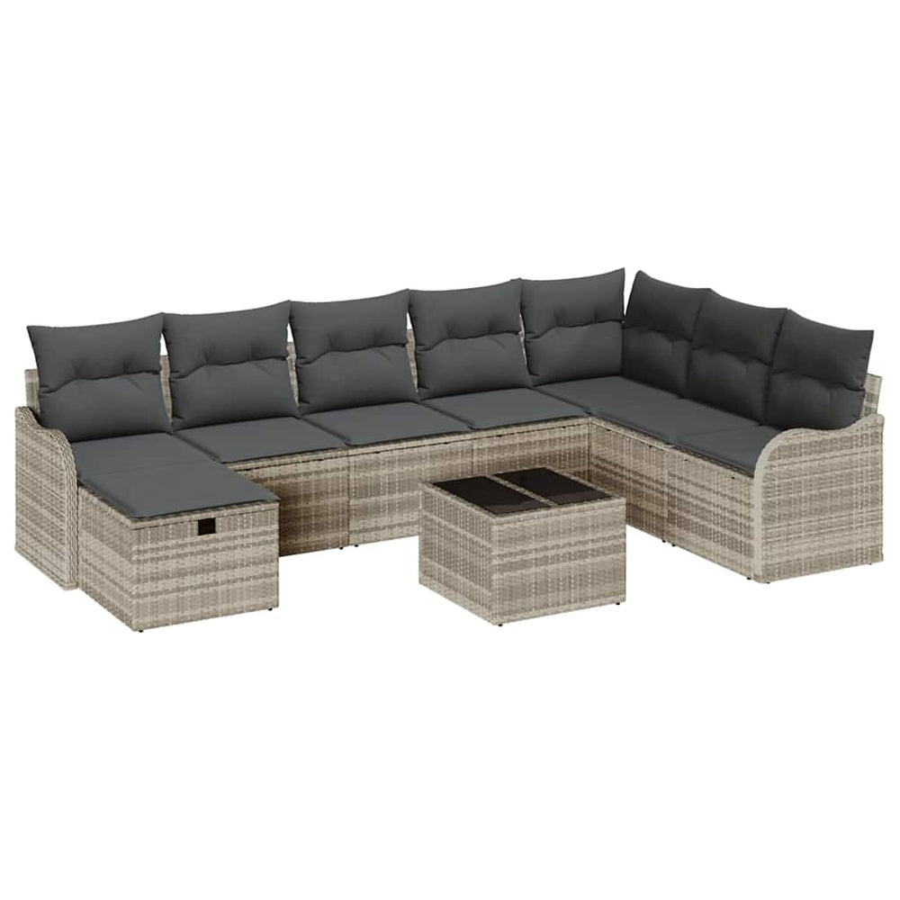 9 dalių sodo sofa rinkinys su pagalvėlėmis šviesiai pilka poli ratanas - Namų Idėja