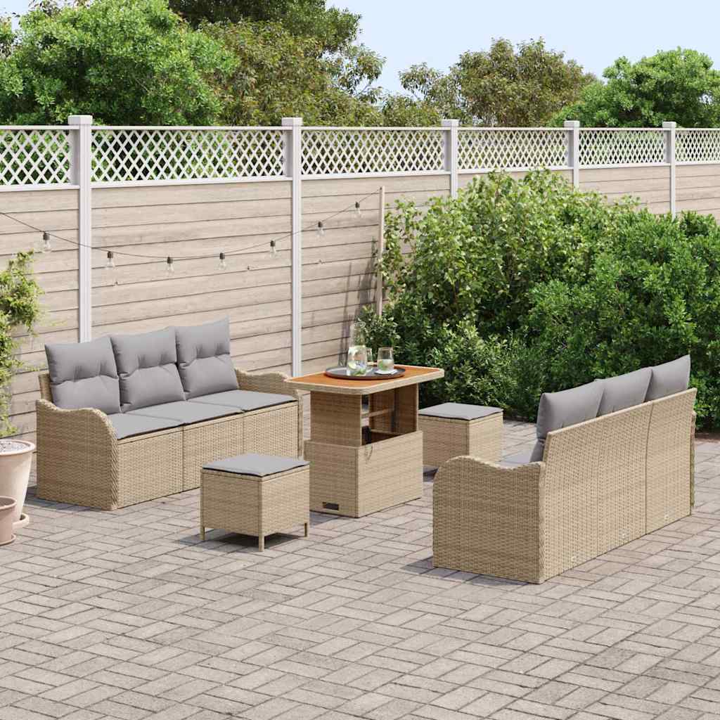 9 dalių sodo sofa rinkinys su pagalvėlėmis Šviesiai pilka Poli ratanas Akacija - Namų Idėja