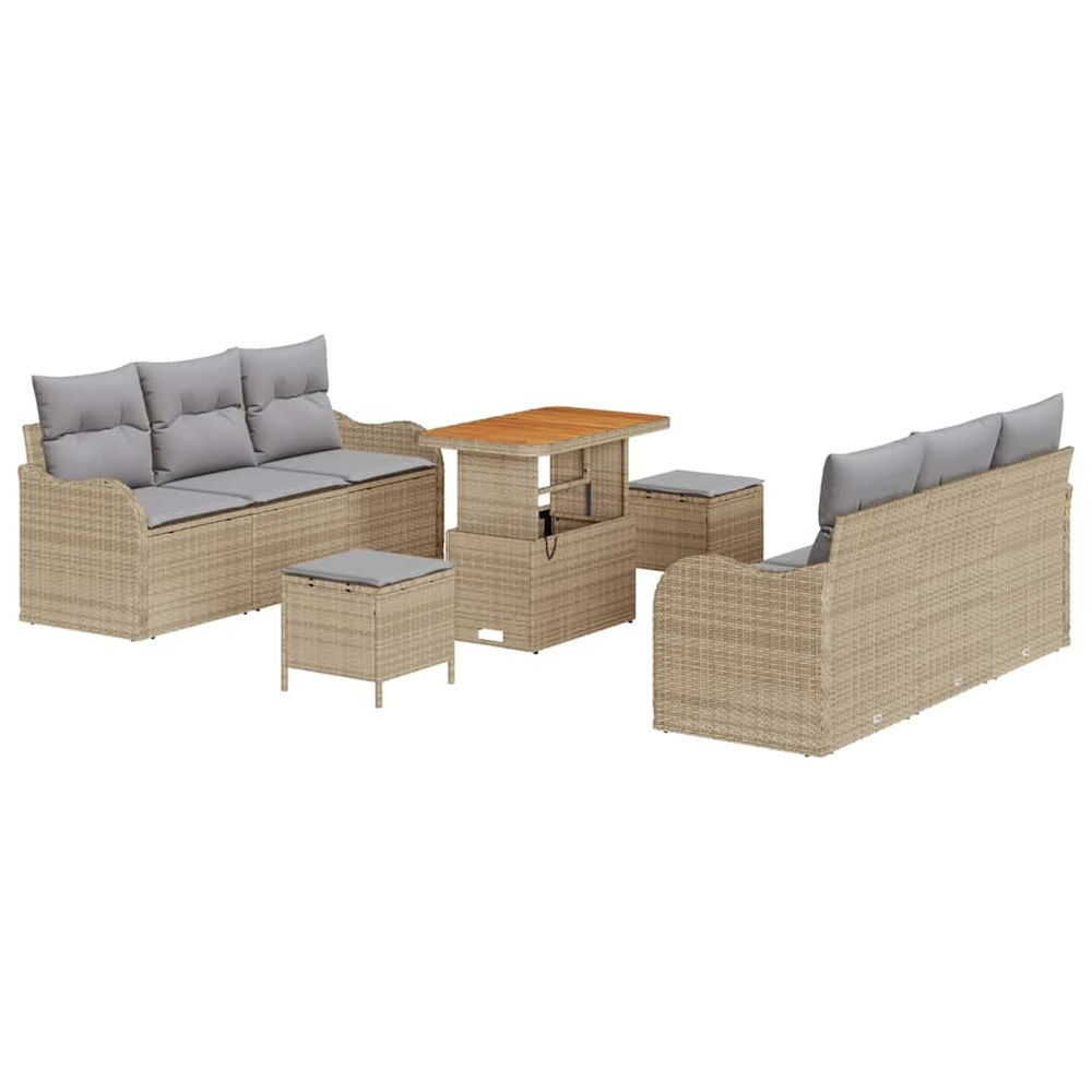 9 dalių sodo sofa rinkinys su pagalvėlėmis Šviesiai pilka Poli ratanas Akacija - Namų Idėja