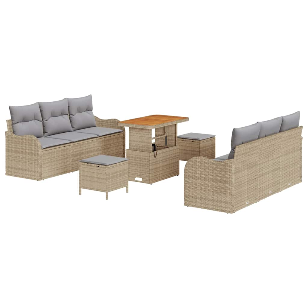 9 dalių sodo sofa rinkinys su pagalvėlėmis Šviesiai pilka Poli ratanas Akacija - Namų Idėja