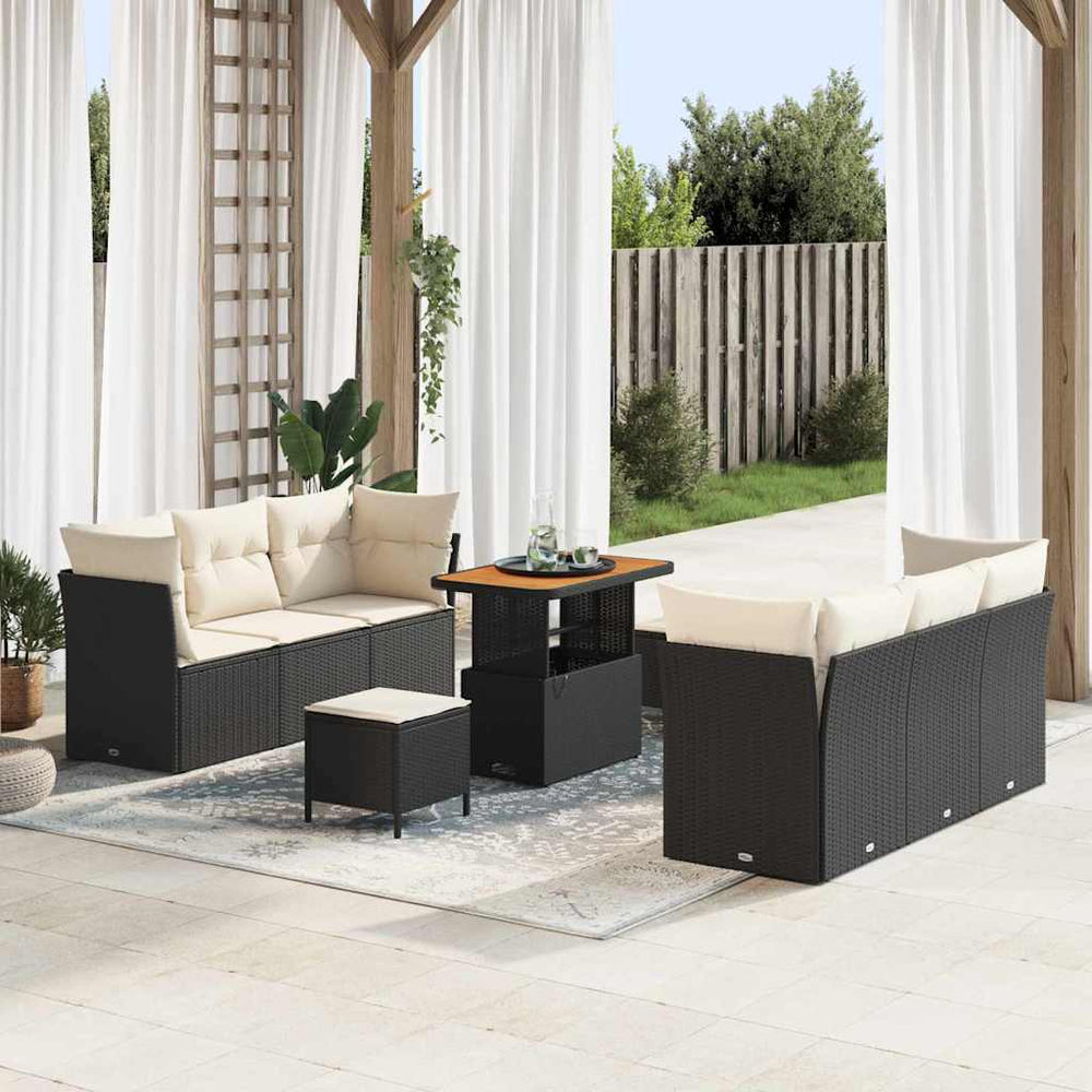 9 dalių sodo sofa rinkinys su pagalvėm Juoda Poli ratanas Akacija - Namų Idėja