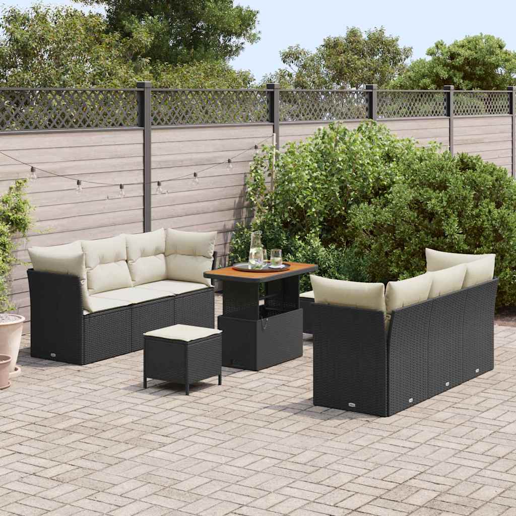 9 dalių sodo sofa rinkinys su pagalvėm Juoda Poli ratanas Akacija - Namų Idėja