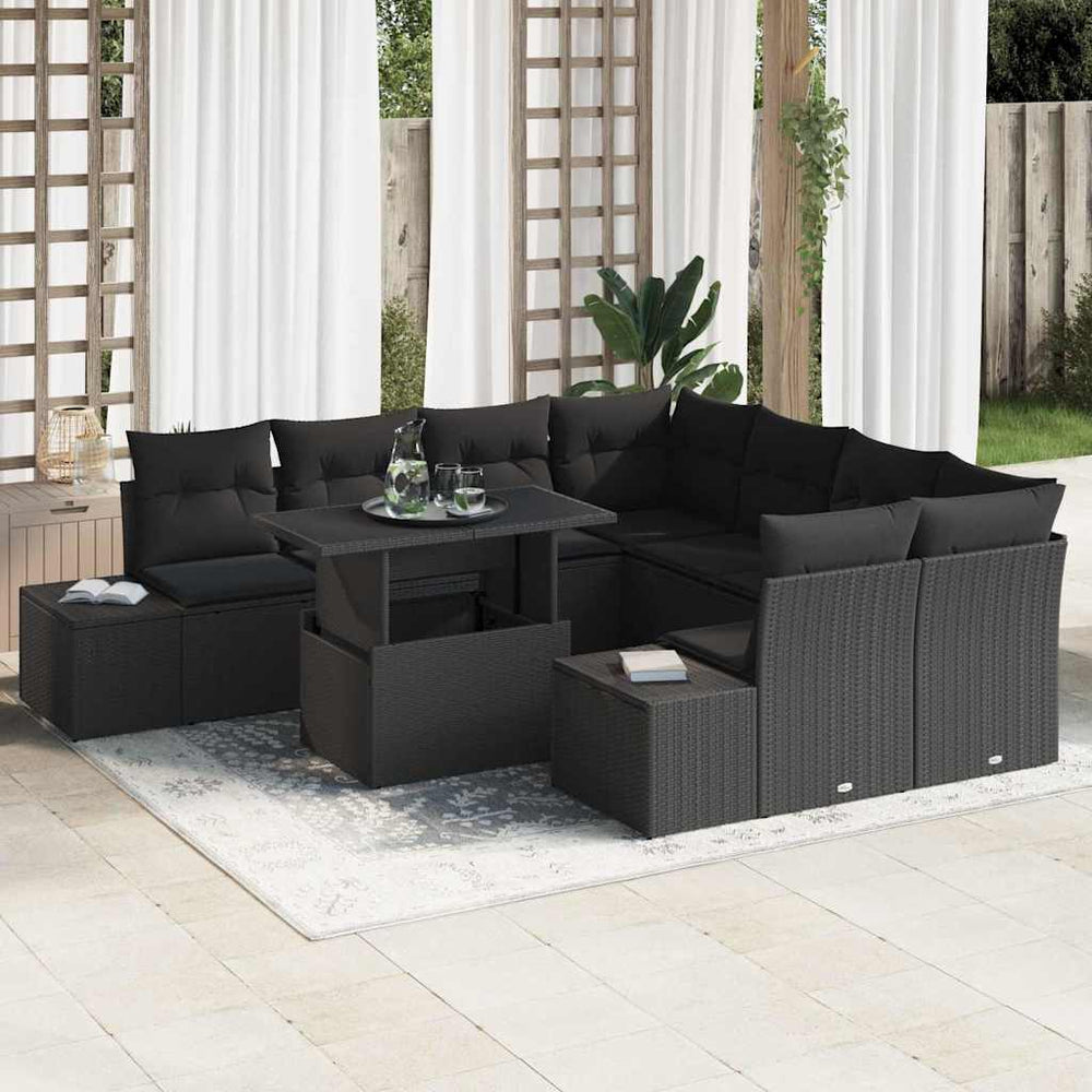9 dalių sodo sofa rinkinys su pagalvėmis juodas poli ratanas - Namų Idėja
