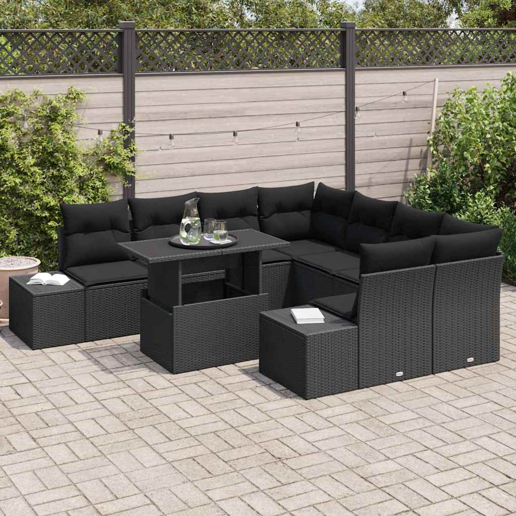 9 dalių sodo sofa rinkinys su pagalvėmis juodas poli ratanas - Namų Idėja