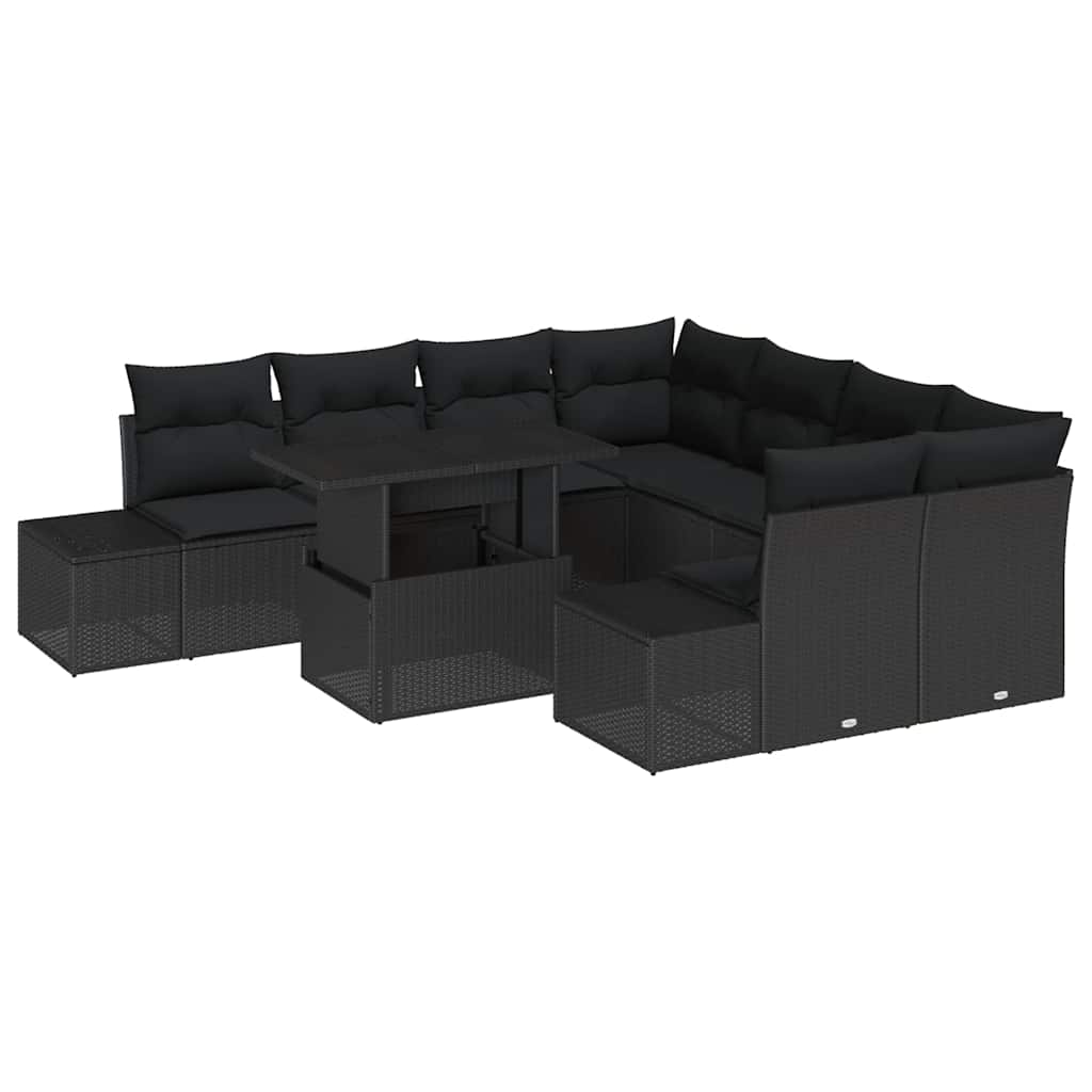 9 dalių sodo sofa rinkinys su pagalvėmis juodas poli ratanas - Namų Idėja
