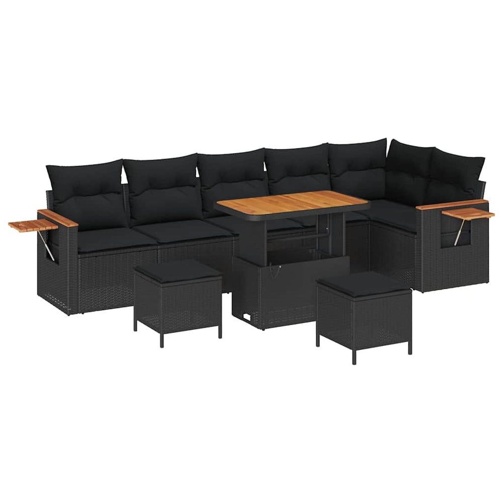 9 Dalių Sodo Sofa Rinkinys Su Pagalvėmis Juodas Poli Ratanas Akacija - Namų Idėja