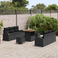 9 Dalių Sodo Sofa Rinkinys Su Pagalvėmis Juodas Poli Ratanas Akacija - Namų Idėja