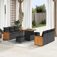 9 dalių Sodo Sofa Rinkinys su Pagalvėmis Juodas Poli Rotango Akacija - Namų Idėja