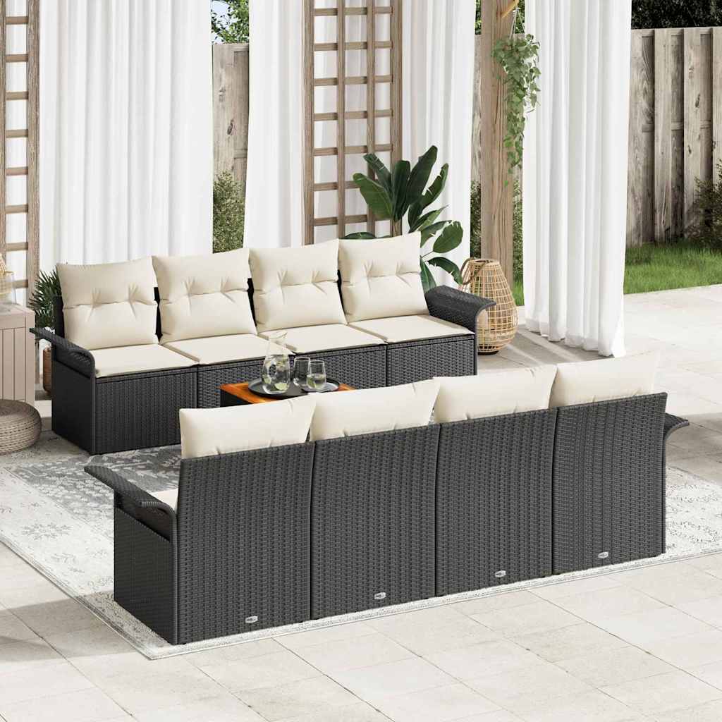 9 dalių sodo sofa rinkinys su pagalvėmis Juodas Poliratanas Akacija - Namų Idėja