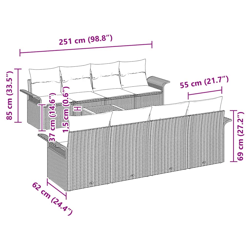 9 dalių sodo sofa rinkinys su pagalvėmis Juodas Poliratanas Akacija - Namų Idėja