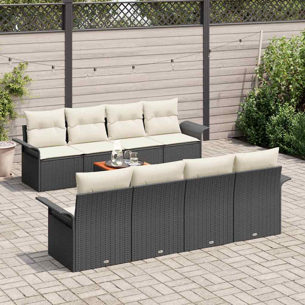 9 dalių sodo sofa rinkinys su pagalvėmis Juodas Poliratanas Akacija - Namų Idėja