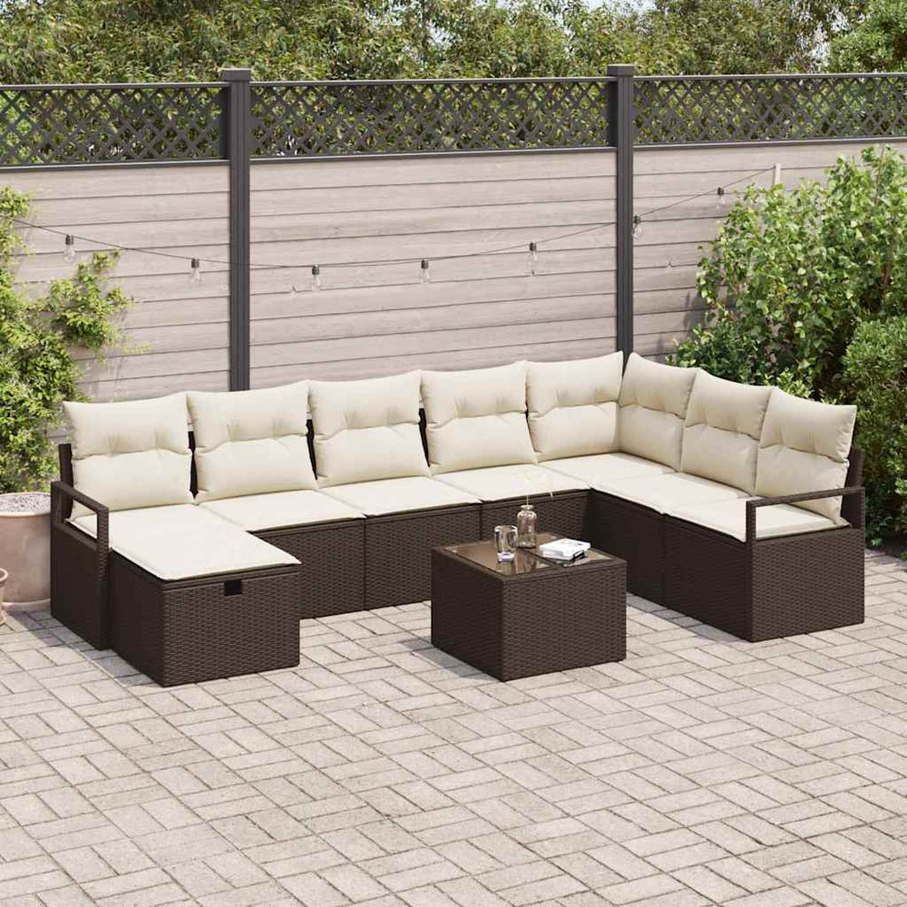 9 dalių sodo sofa rinkinys su pagalvėmis ruda polirataninė - Namų Idėja