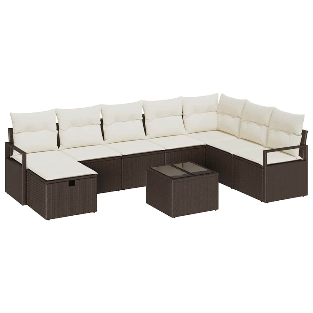9 dalių sodo sofa rinkinys su pagalvėmis ruda polirataninė - Namų Idėja
