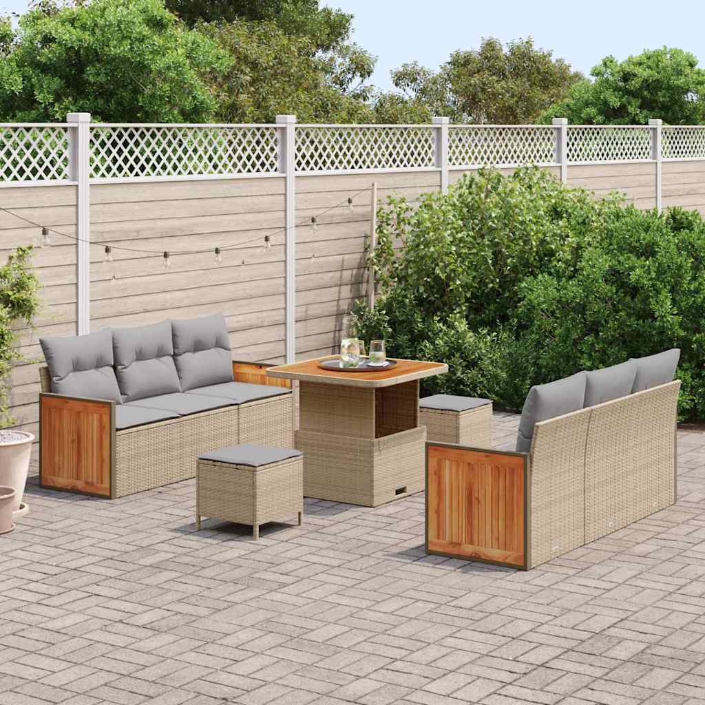 9 dalių sodo sofa rinkinys su pagalvėmis smėlinis poli ratanas akacija - Namų Idėja
