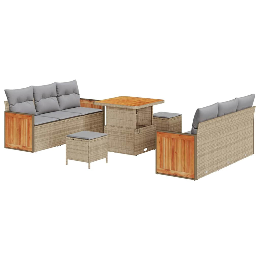 9 dalių sodo sofa rinkinys su pagalvėmis smėlinis poli ratanas akacija - Namų Idėja