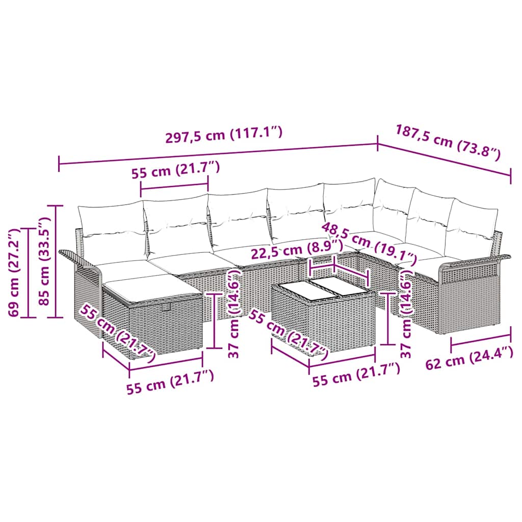 9 dalių sodo sofa rinkinys su pagalvėmis smėlio poli ratanas - Namų Idėja