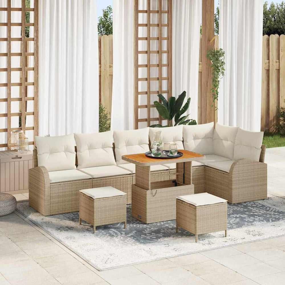 9 dalių sodo sofa rinkinys su pagalvėmis Smėlio Poli ratanas Akacija - Namų Idėja
