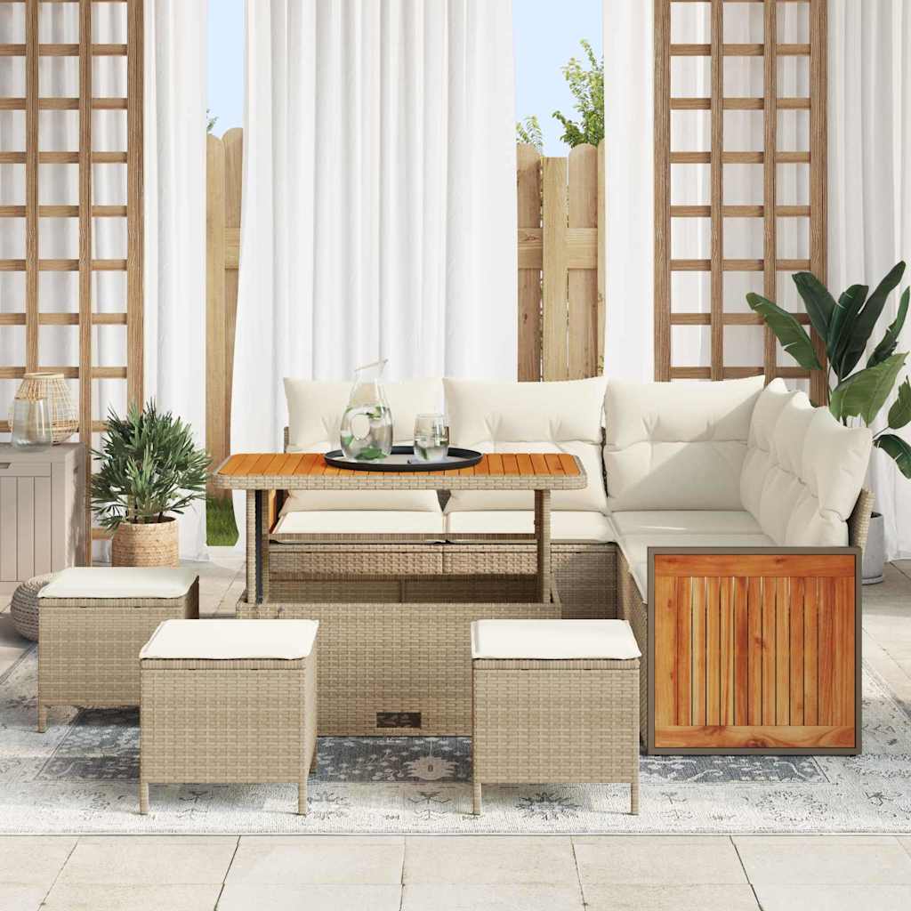 9 dalių sodo sofa rinkinys su pagalvėmis smėlio poli ratanas akacija - Namų Idėja