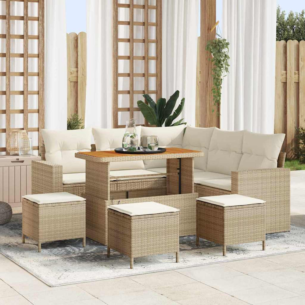 9 dalių sodo sofa rinkinys su pagalvėmis smėlio poli ratanas akacija - Namų Idėja