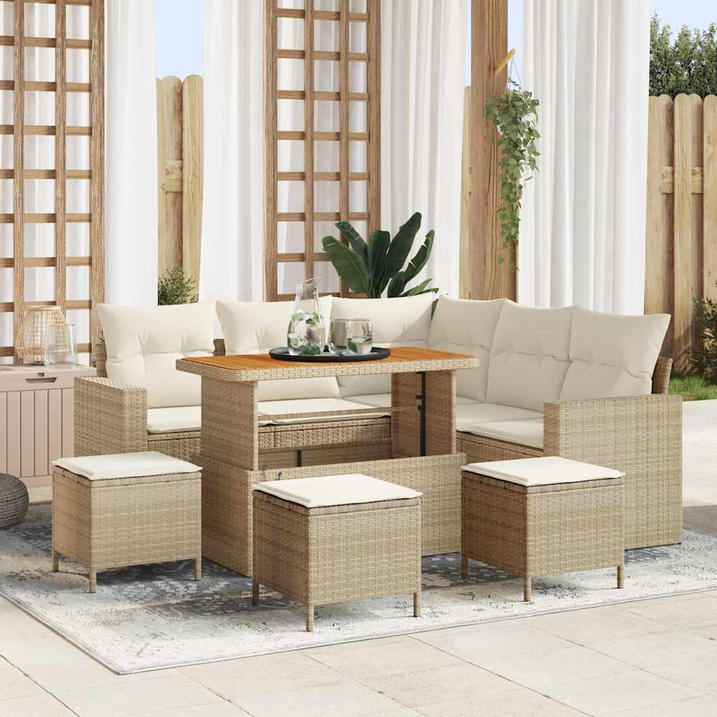 9 dalių sodo sofa rinkinys su pagalvėmis smėlio poli ratanas akacija - Namų Idėja