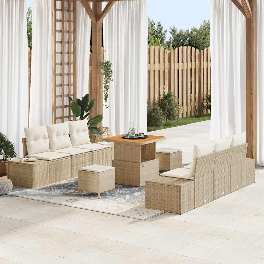 9 dalių sodo sofa rinkinys su pagalvėmis smėlio poli ratanas akacija - Namų Idėja