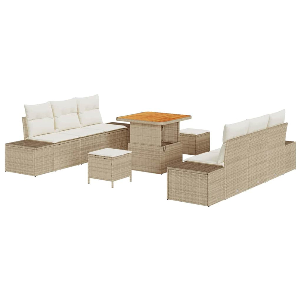 9 dalių sodo sofa rinkinys su pagalvėmis smėlio poli ratanas akacija - Namų Idėja