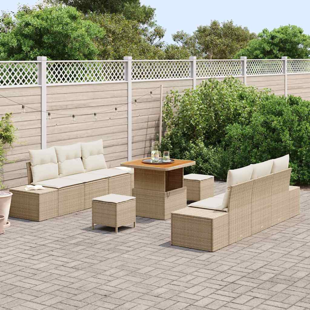 9 dalių sodo sofa rinkinys su pagalvėmis smėlio poli ratanas akacija - Namų Idėja