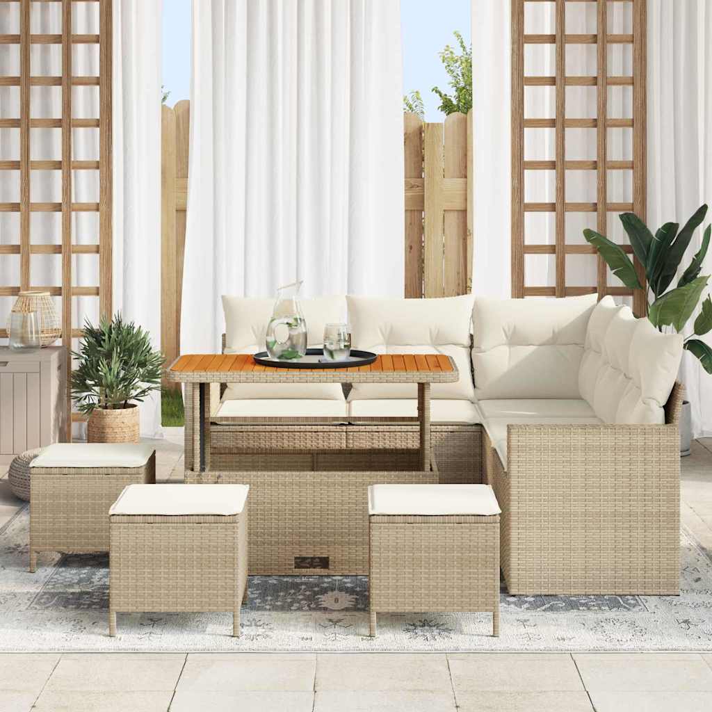 9 dalių sodo sofa rinkinys su pagalvėmis smėlio poli ratanas akacija - Namų Idėja