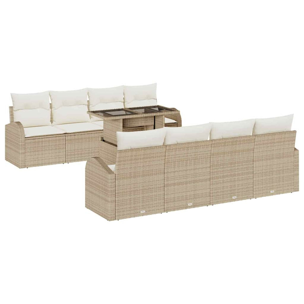 9 dalių sodo sofa rinkinys su pagalvėmis smėlio poli ratano - Namų Idėja